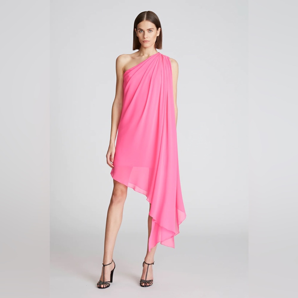 Halston Mira Chiffon Draped Cocktail Dress